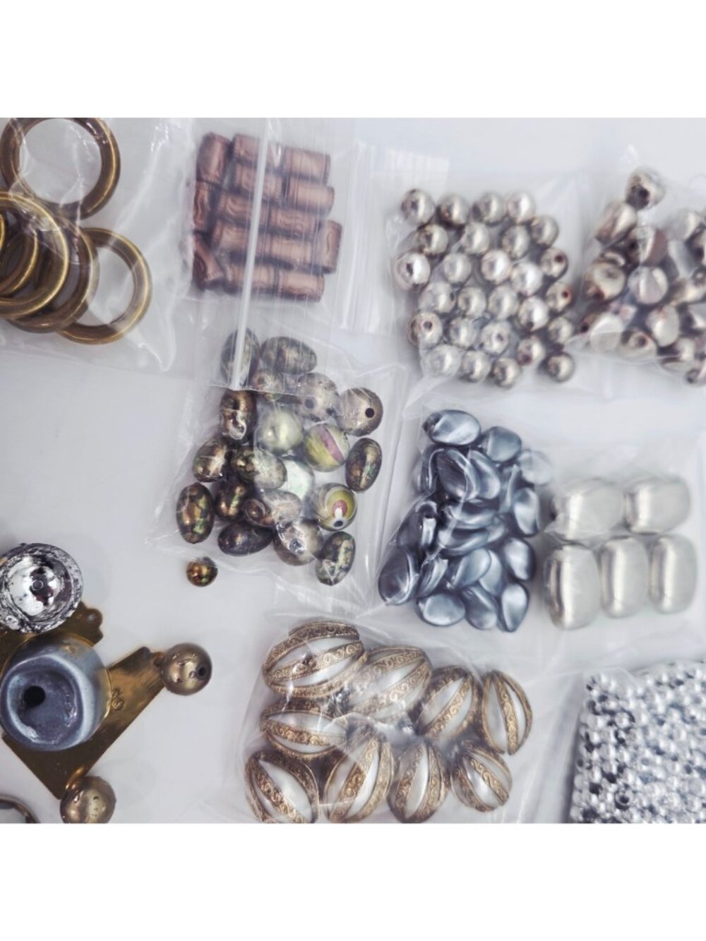 Assorted Jewelry Making Bead Lot Metallic Silver & Gold Tones Various Shapes Siz - Picture 5 of 9